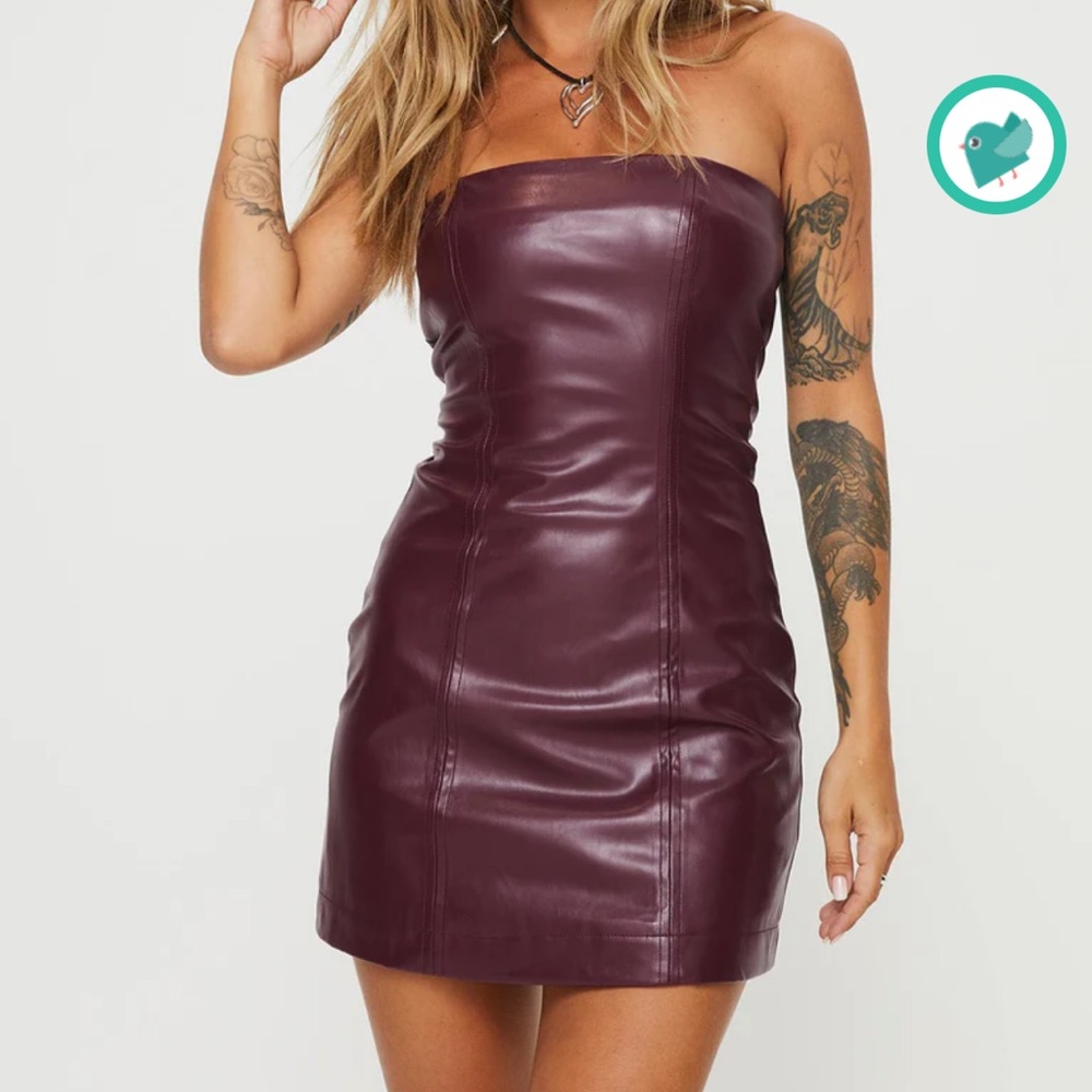 Princess Polly Strapless Burgundy “Leather” Dress